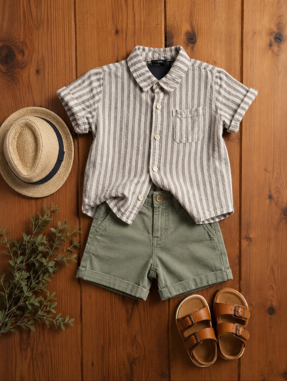 Kids Striped Short-Sleeve Button-Down Shirt - Sage & White